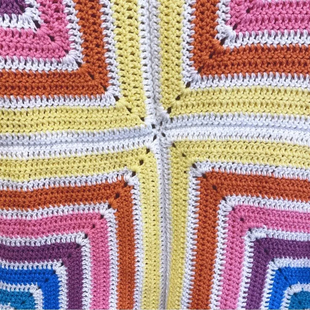 Hand knit centaur mandala multi color rainbow granny square afghan throw blanket